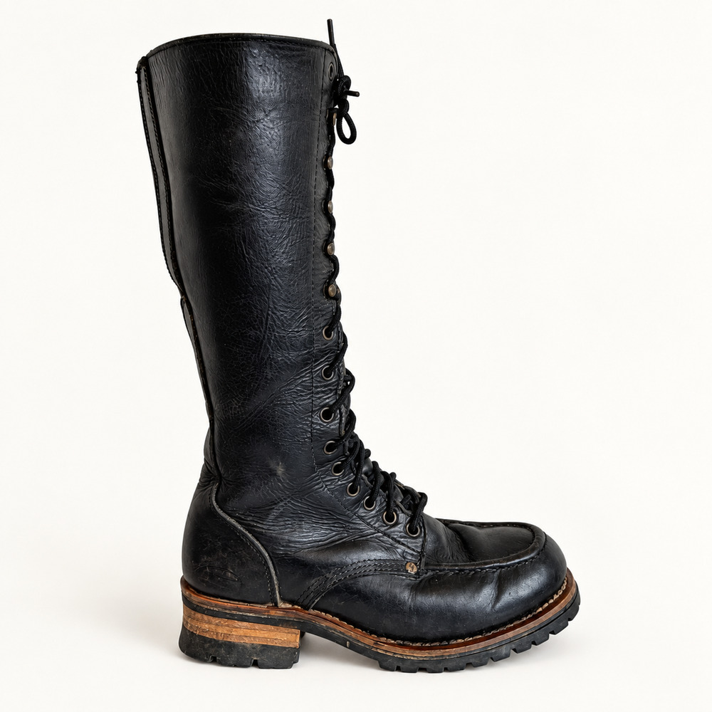 Vintage 90s Skechers Black Leather Knee High Lace Up Combat Boots 9
